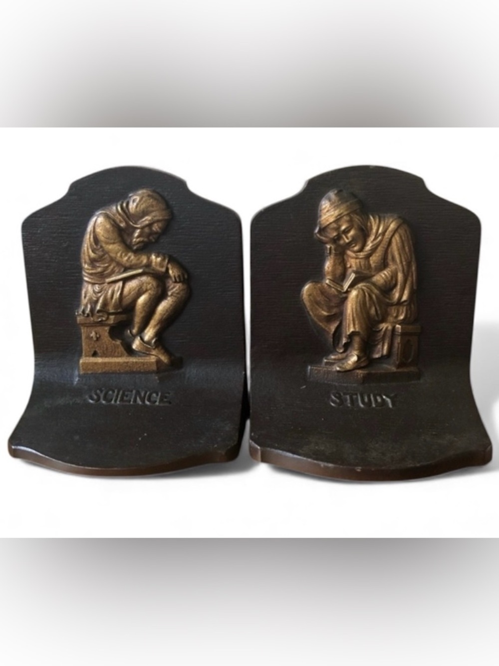 Antique Bradley & Hubbard Cast Iron Science Study Bookends Library Decor